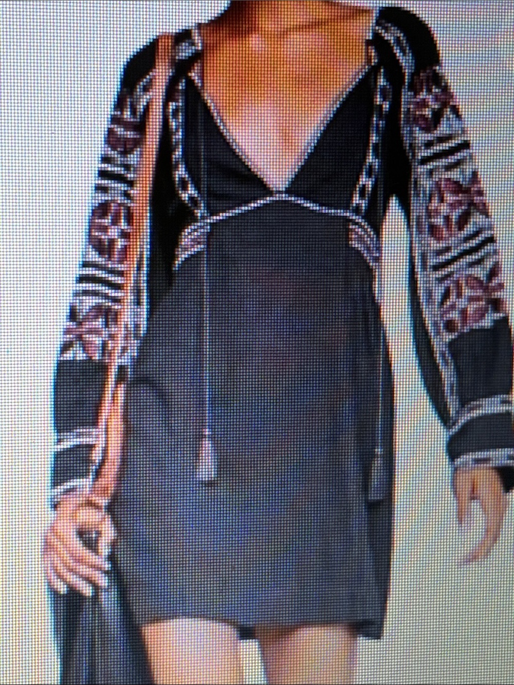 Free People Black Natural Fiber Embroidered Peasant Dress, Multi-colored Accents